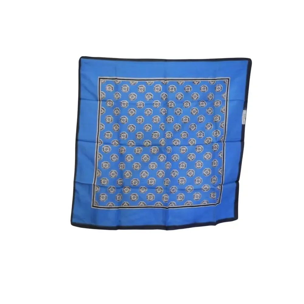 Vintage Baar & Beards Inc Blue Pure Silk Scarf 24x24 Floral Medallion 80s-90's